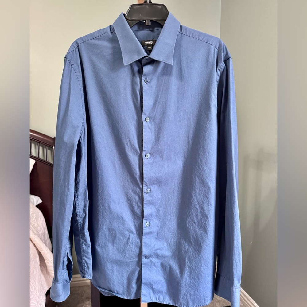 Express Men's Blue Dress Shirt XL Slim Cut